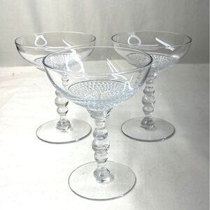 3 Duncan Miller Clear Glass Teardrop Champagnes Tall Sherbets Glasses